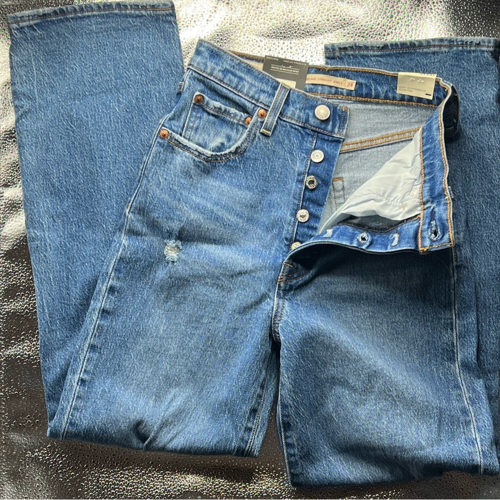REVOLVE Blue Straight Leg Jeans - Picture 7 of 12
